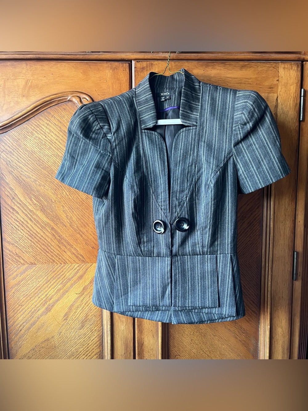 XOXO Black Pinstripe Short Sleeve Blazer